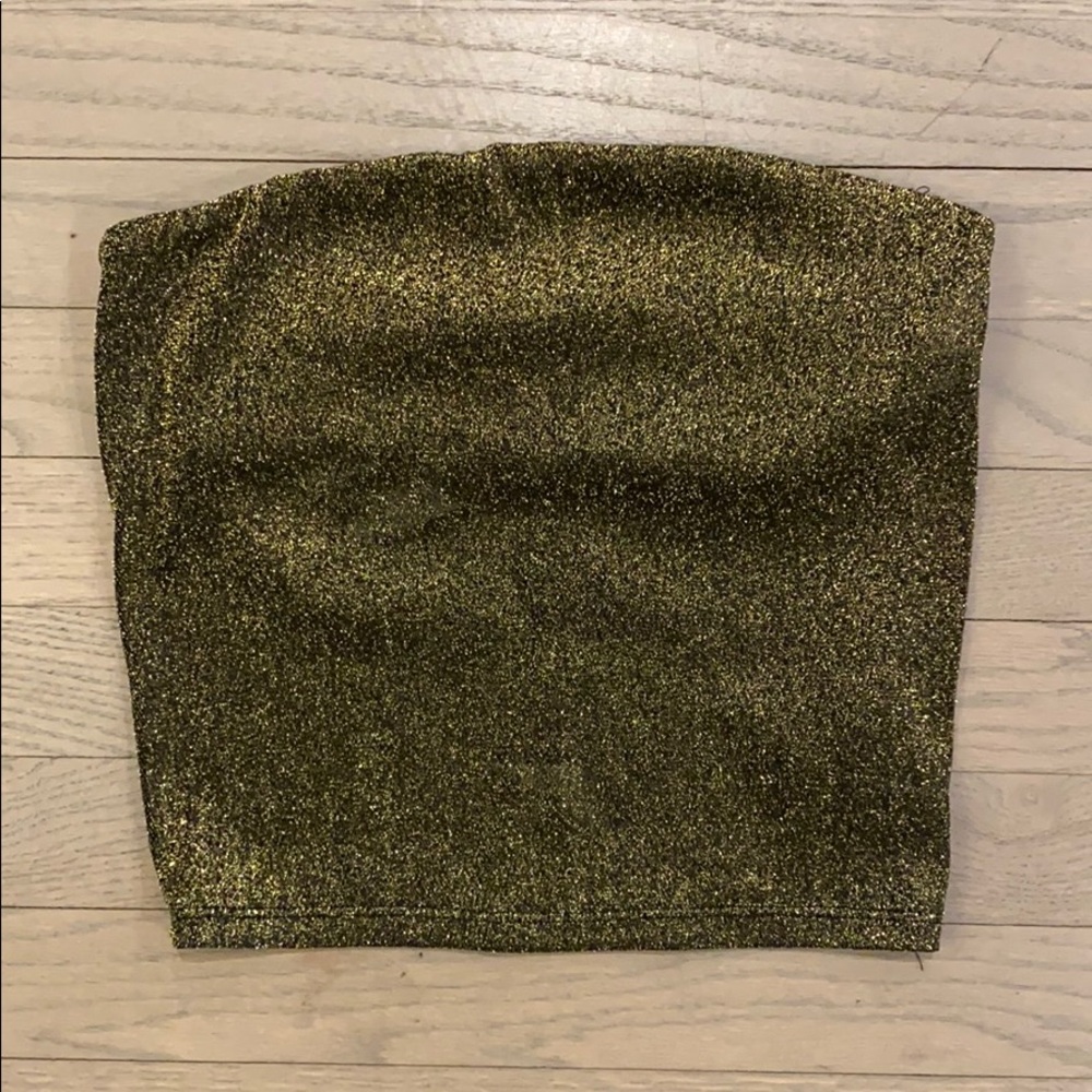 Urban Outfitters | Green / Gold Stardust Bandeau Crop Top